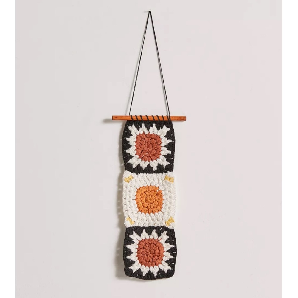 Urban Outfitters Crochet Wall Hanging - Black, White, Orange - 2